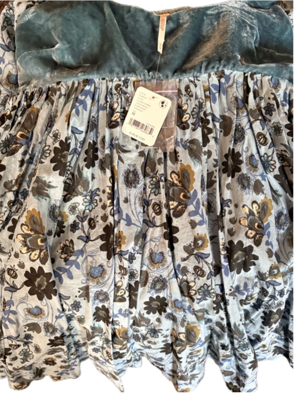 Free People Marsha Mini Velvet Retro Dress Empire Waist Size M Teal NWT - Picture 9 of 9
